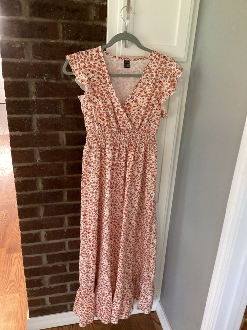 SHEIN Coral Floral Ruffle Maxi Dress